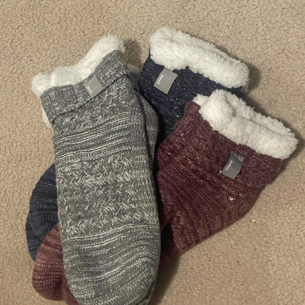 Cozy Knit Women’s Slipper Socks - Gray, Blue, and Burgandy